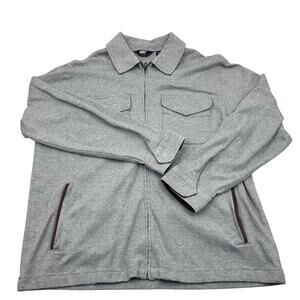 Lands' End Mens Gray Full Zip Cotton Faux Suede Contrast Jacket Sz XL